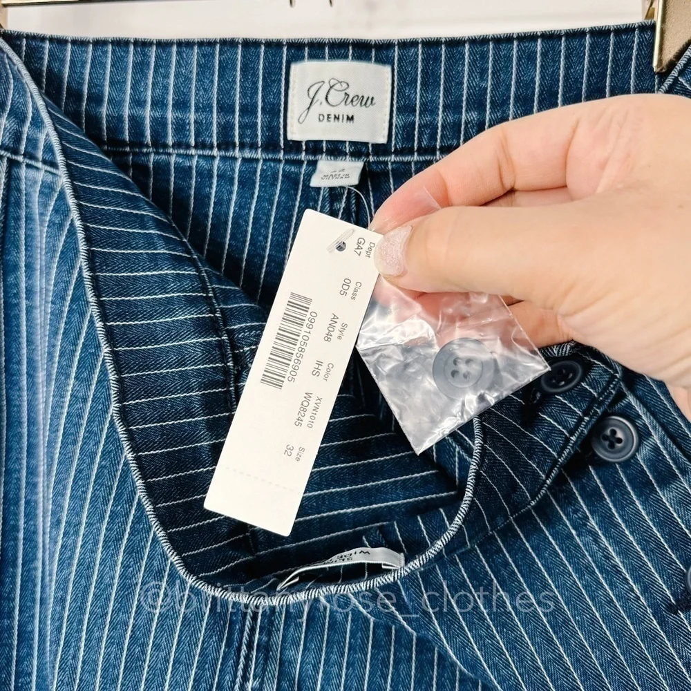 J. CREW Slim Wide-Leg Sailor Jean In Pinstripe Denim Indigo Herringbone NWT